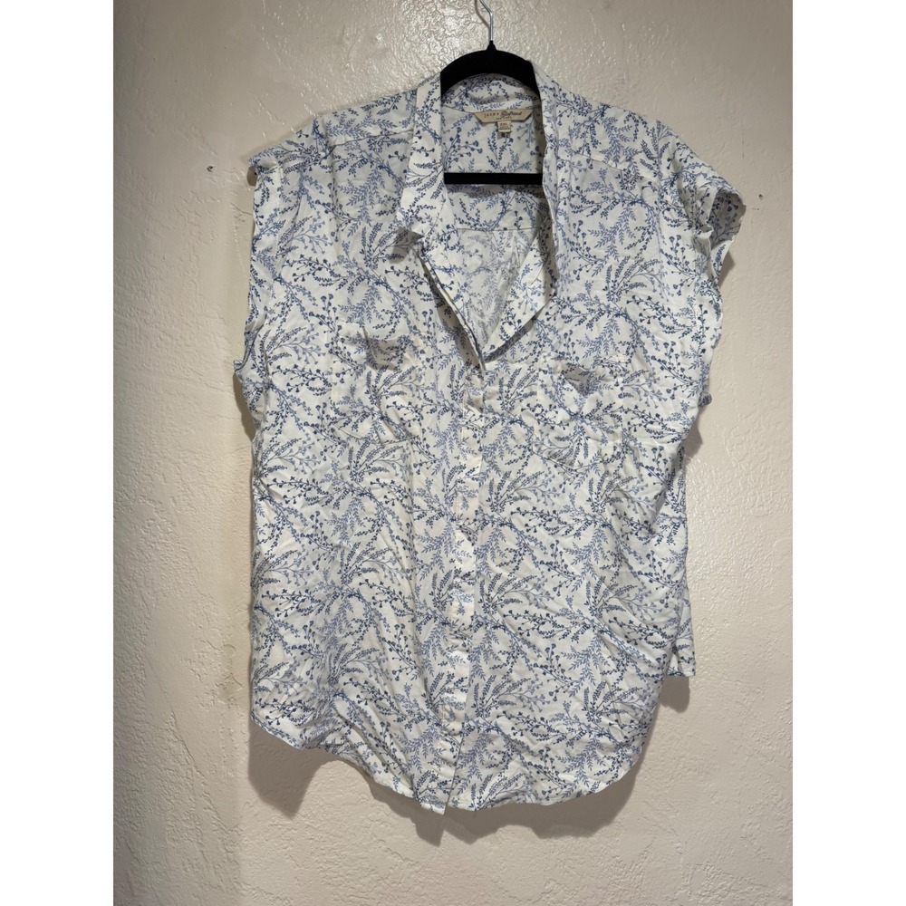 Jachs Girlfriend XXL White Blue Floral‎ Sleeveless Button Down Rayon Shirt Top